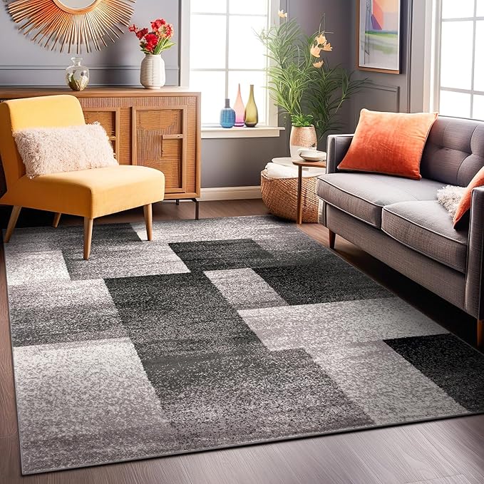Rugshop Modern Distressed Boxes Area Rug 5' x 7' Gray