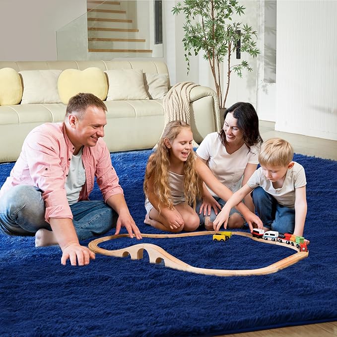 Ultra Soft Rug for Living Room, 8X10 Fluffy Shag Area Rug for Bedroom, Modern Shaggy Carpets Fuzzy Rug for Teens Dorm Nursery Home Decor Aesthetic, Upgrade Anti-Skid Durable, Blue