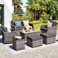 MEISSALIVVE Outdoor Patio Furniture Set with Swivel Chairs, 7 Pieces Wicker Rattan Sofa Couch with Loveseat, Patio Conversation Set with Rocker Patio Chair, 2 Ottomans and Coffee Table (Grey)