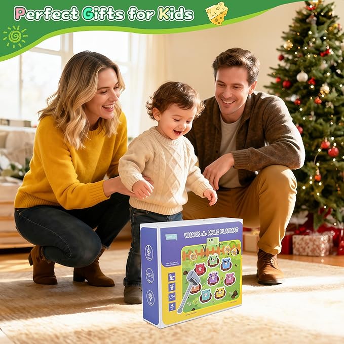 M SANMERSEN Whack A Mole Game Toys for Kids, Toddler Toys for Ages 2 3 4 5 Whack A Mole Game Playmat with 2 Hammers, Birthday Gifts for Kids Boys Girls Family Games Party Favors