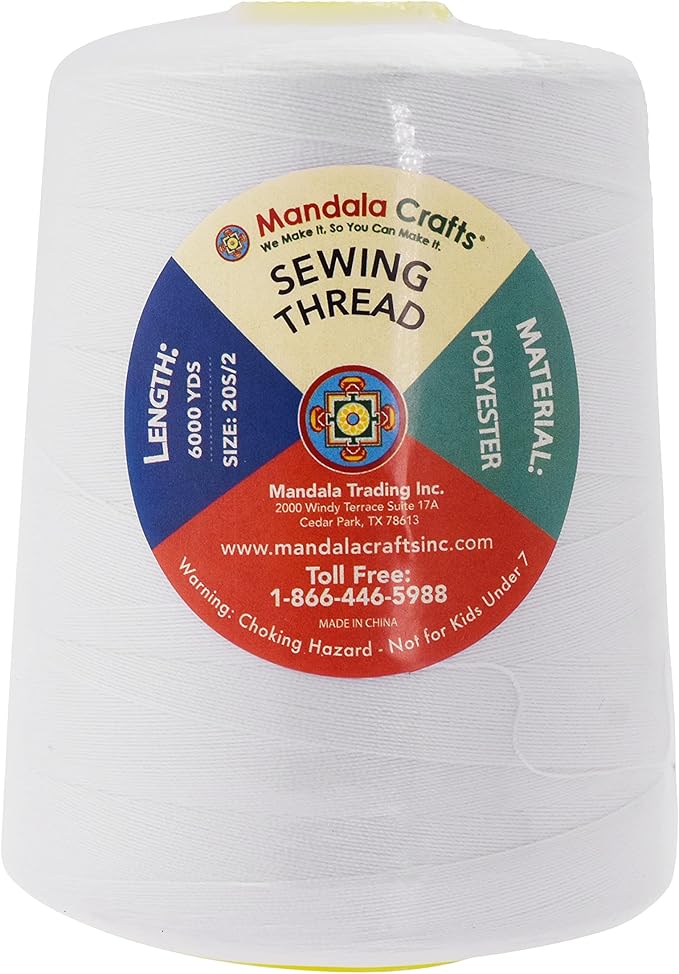 Mandala Crafts 5 Pack of Serger Threads Cones Spools - 20S/2 30000 Yards Polyester Black White Threads for Sergers Machine and Overlock Quilting Sewing Machine