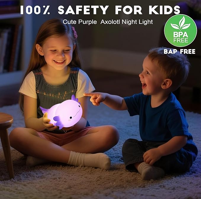 DREAMING MY DREAM Axolotl Night Light for Kids,Cute Axolotl Gifts lamp Rechargeable Light Table Bedside Lamp,LED Animal Silicone Nursery Night Lamp Cute Room Decor for Kids Girls Boys