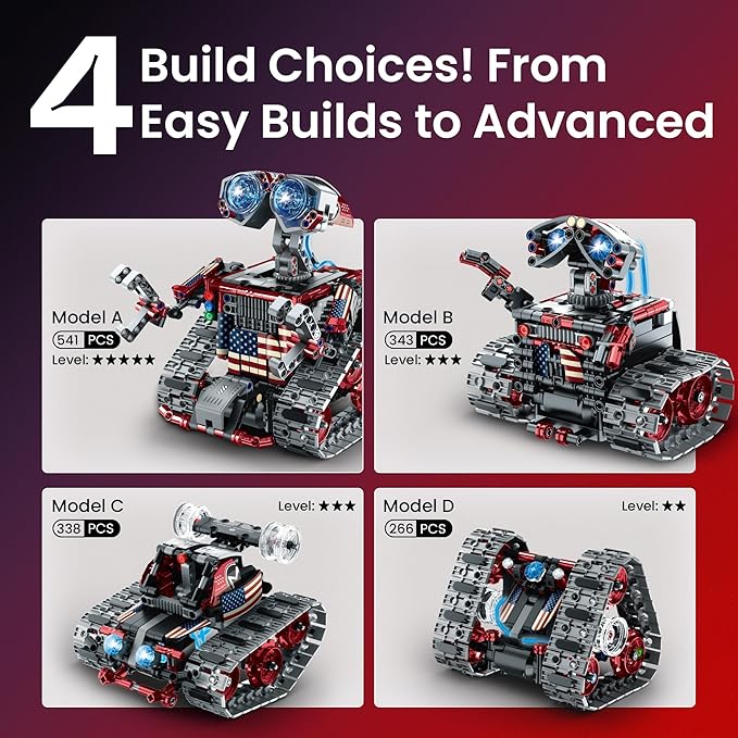Sillbird Robot Building Kit with Remote Control Gifts for Kids Boys Ages 8-12, STEM Coding Robotic Technic Tracked Racer Car Toys for Birthday - Build 4in1 Model with 631 Pieces