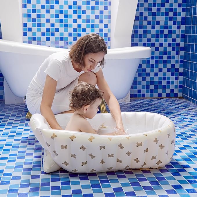 Mink Newborn to Toddler Bath Tub,Inflatable Baby Bathtub with Built-in Air Pump,Portable Travel Shower Basin with Back Support, Deflates and Folds Easily (Bear tub)