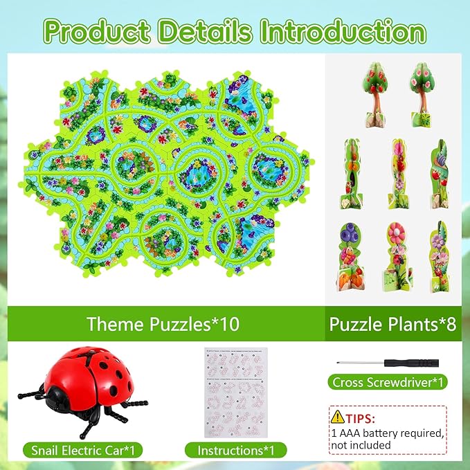 10Pcs Puzzle Racer Kids Car Track Set, Cars Toys for Toddlers, Puzzle Track Car Play Set, Race Tracks for Kids Ages 4-8, Educational Toys for 3 4 5 Year Old Boys (Ladybug)