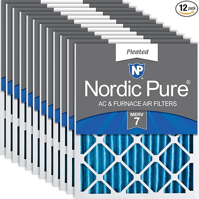 Nordic Pure 20x25x2 (Actual Size: 19 1/2 x 24 1/2 x 1 3/4) Pleated MERV 7 Air Filters 12 Pack