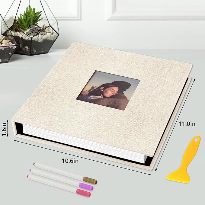 Zesthouse Photo Album Self Adhesive with Picture Display Window, 3-Ring Scrapbook Albums 60 Pages Holds 8x10 5x7 4x6 Photos, DIY Photo Book Ideal Gift for Family Wedding Baby