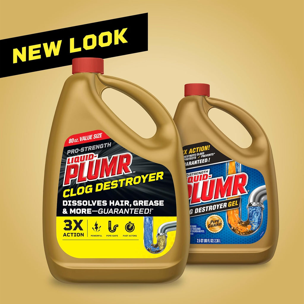 Liquid-Plumr Pro-Strength Clog Destroyer, Liquid Drain Cleaner, 80 Fluid Ounces (Package May Vary)