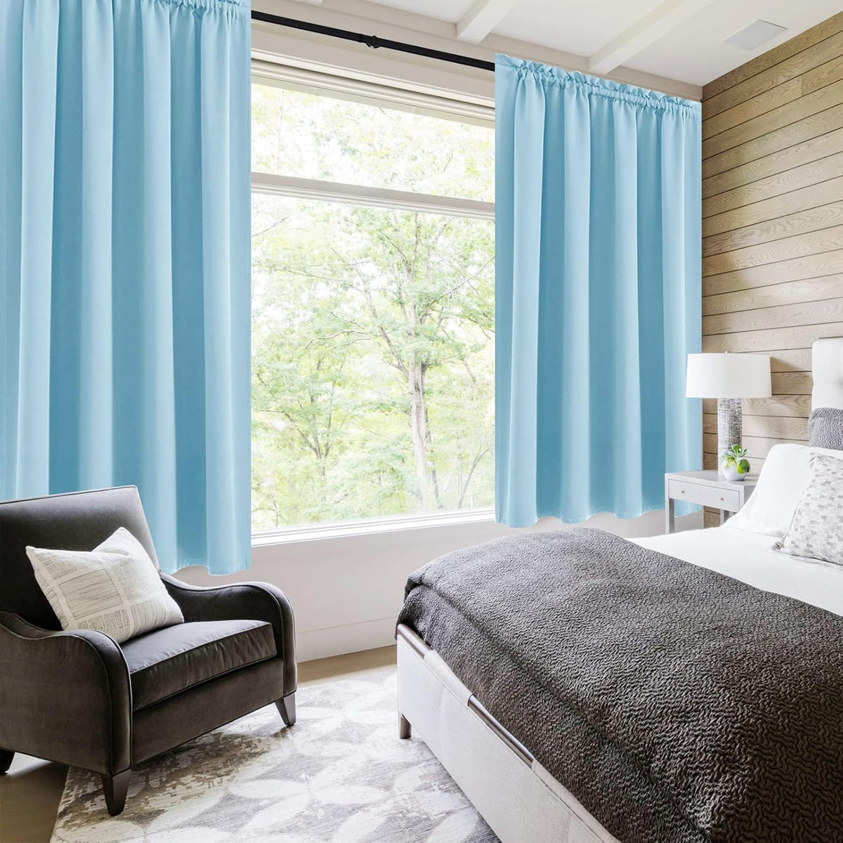 DWCN Light Blue Room Darkening Blackout Curtains - Thermal Insulated Privacy Energy Saving Window Curtain Drapes 52 x 54 inch Length, Set of 2 Bedroom Living Room Curtains