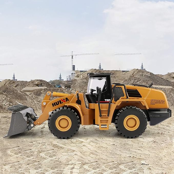 1/50 Scale Diecast Four Wheel Loader Truck Toy, Metal Construction Equipment Bulldozer Models for Kids (Wheel Loader)