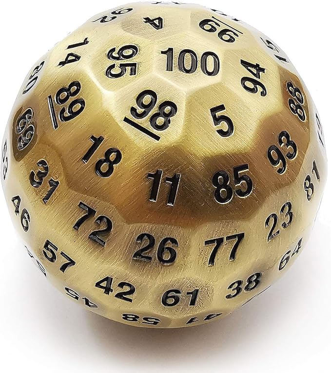 Bescon Solid Metal 100 Sided Dice, Game Dice D100, Giant Polyhedral Metal 100 Sides Dice 50MM in Diameter (1.97in), Ancient Brass