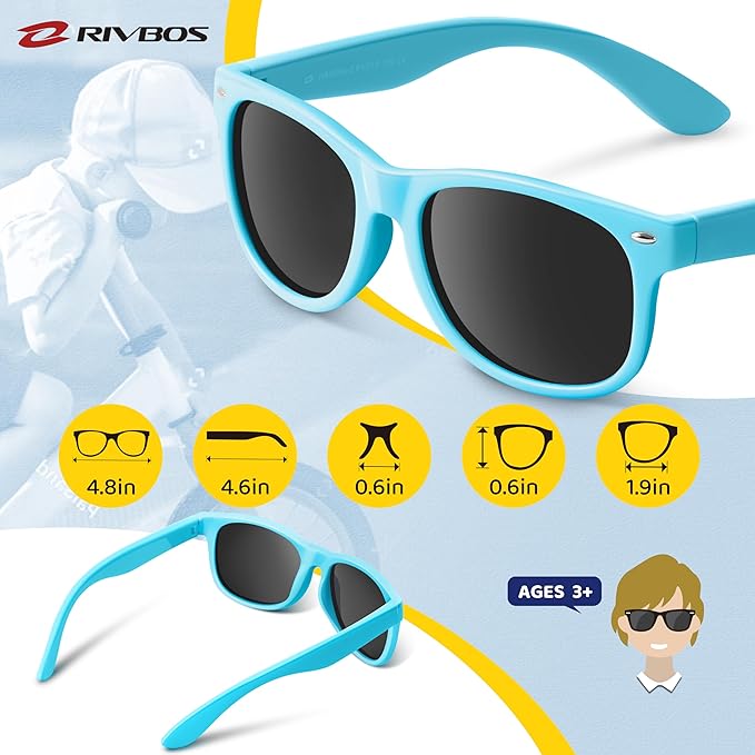 RIVBOS Kids Sunglasses Polarized UV Protection Flexible Rubber Glasses Shades with Strap for Boys Girls RBK004