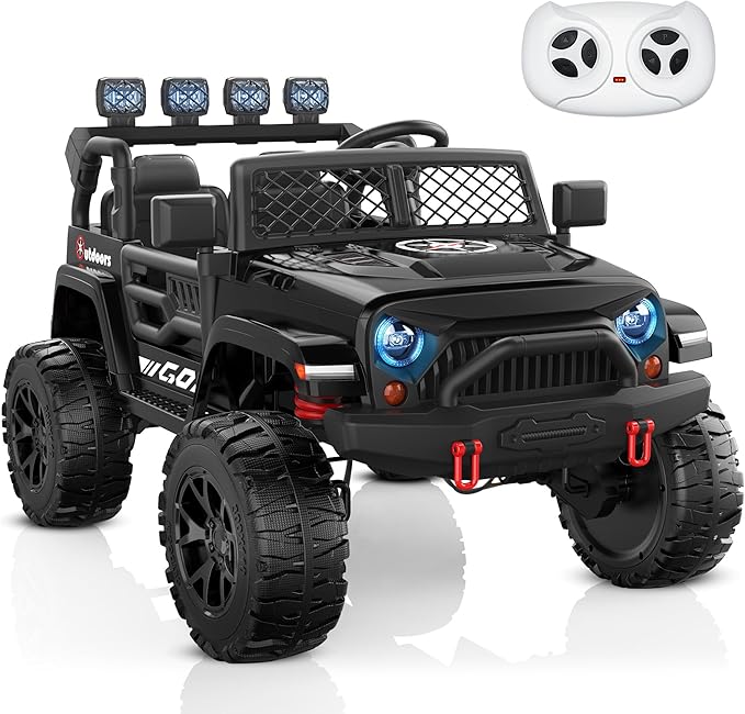 ANPABO 24V 2 Seater Ride On Car for Kids w/EVA Tires, 4X200W Motors, 4 Shock Absorbers, 2.4G Remote Control, Bluetooth Radio, LED Headlights & Searchlights, Electric Car for Kids Ages 3-8, Black