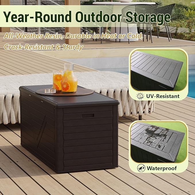 Outdoor Storage Box, 260 Gallon Deck Box Outdoor Storage Bench Outside Waterproof Resin Storage Bench, Lockable Patio Cushions, Garden Tools Storage For Furniture, UV Resistant(Black)