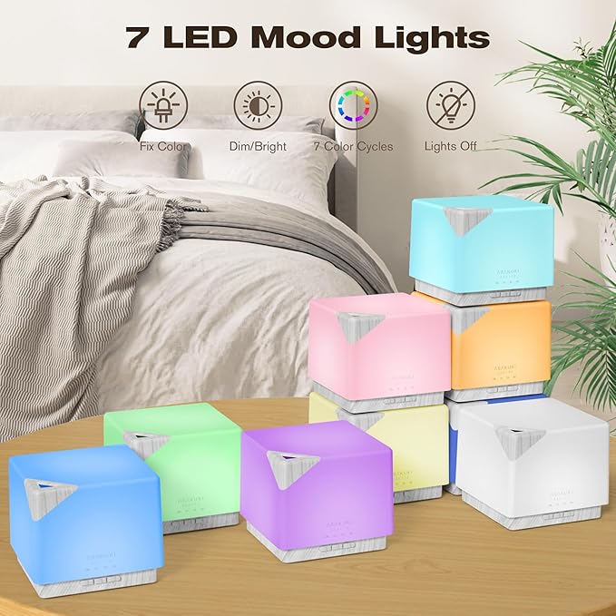 ASAKUKI 700 ml Premium Essential Oil Diffuser, 5 in 1 Ultrasonic Aromatherapy Fragrant Oil Vaporizer Humidifier, Timer and Auto-Off Safety Switch, 7 LED Light Colors