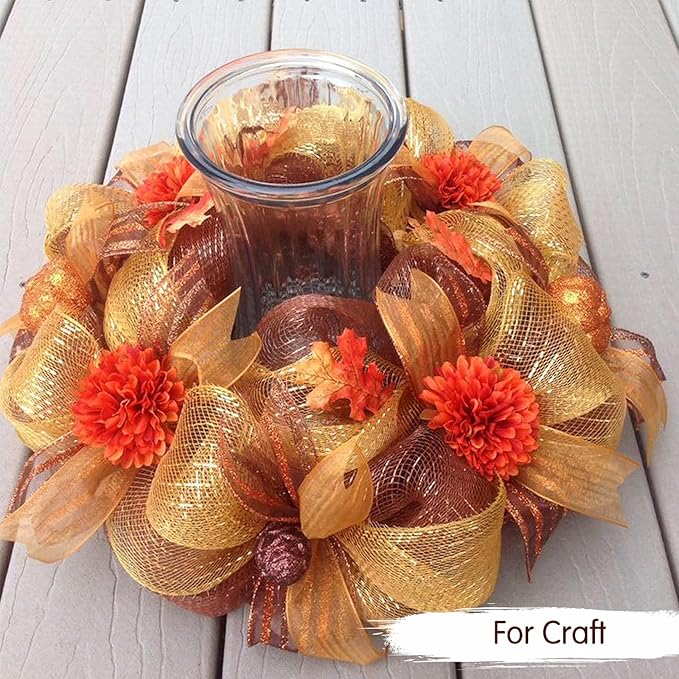 TONIFUL 10 Inch 3 Rolls DeepRed/Brown/Gold Thanksgiving Decorative Mesh Ribbons, Fabric Mesh with Foil for Tree Home Front Door Wreaths Decorations Supplies（3 Colors, 10yards/ roll）