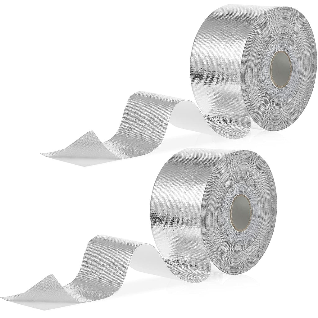 Zonon 2 Rolls Aluminum Foil Tape Heat Shield Tape Barrier Adhesive Reflective Fiberglass Thermal Insulation Reflective Material High Temp Protection(Silver,2 Inch X 100 ft)