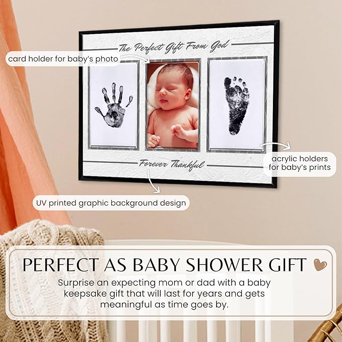 Inkless Hand and Footprint Kit, Baby Keepsake Plaque & Baby Shower Gifts - Ideal as Mom To Be Gift, Nursery Picture Frames, Clean Touch Hand and Footprint Kit (Style 2 - Design 1)
