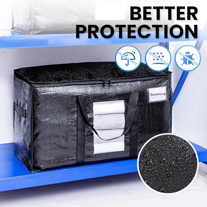 TAILI Extra Large Moving Bags, 8 Pack Black Heavy Duty Totes For Storage with Visible Window, Wrap Around Handles, Storage Bags for Space Saving, Alternative to Moving Boxes