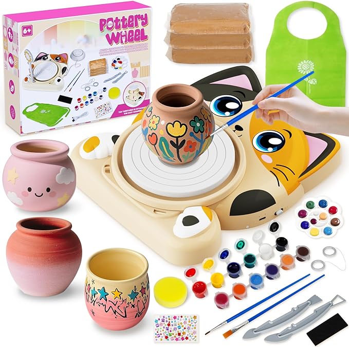 Insnug Pottery Wheel for Kids - Pottery Arts and Crafts for Kids Ages 8-12 with 3 Pack Painting Kit Air Dry Clay Art Supplies Toys for Girls Boy Birthday Gift for 6+