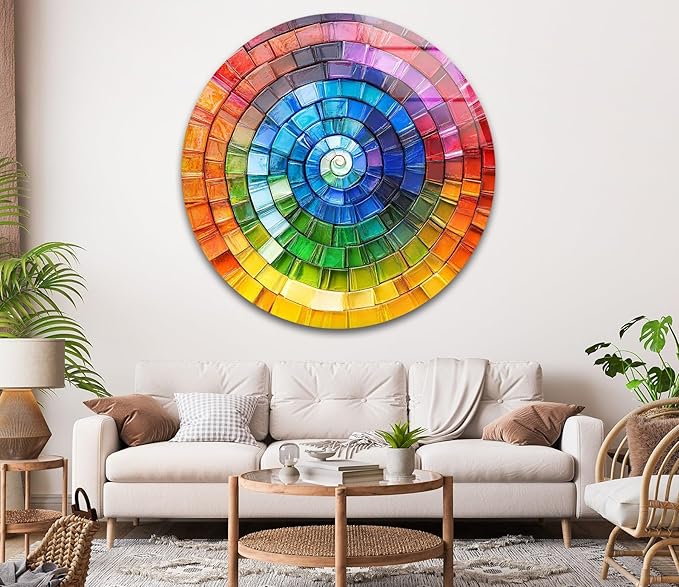 My Photostation.com 31.5''(80cm) Diameter Radiant Spiral Spectrum Round Glass Wall Art Tempered Glass Printing Wall Decor Large Wall Art Wall Hangings