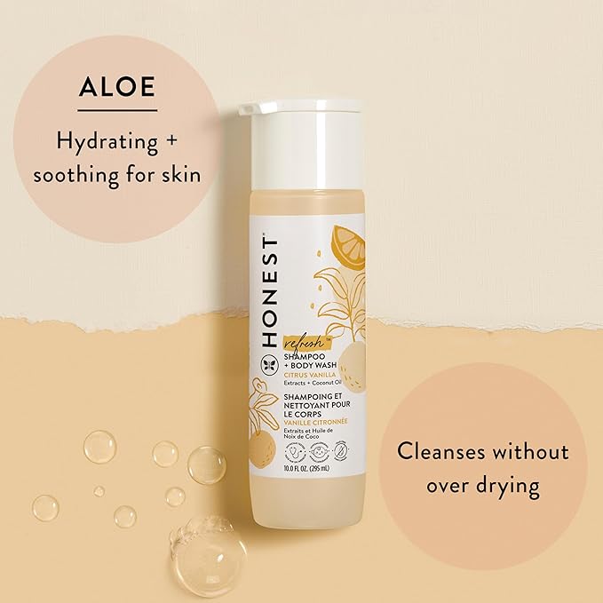 The Honest Company 2-in-1 Cleansing Shampoo + Body Wash | Gentle for Baby | Naturally Derived, Tear-free, Hypoallergenic | Citrus Vanilla Refresh, 10 fl oz