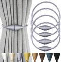 4 Pack Magnetic Curtain Tiebacks Rope Modern Handmade Curtain Tie Backs Decorative Drapes Weave Holdbacks for Window Décor, Grey