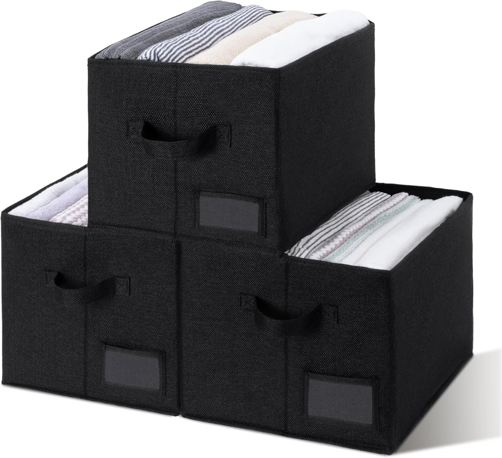GRANNY SAYS Storage Baskets for Shelves, Fabric Storage Bins for Clothes, Closet Organization Bins, Collapsible Storage Bins with Handles, Decorative Storage Box, Black, Extra Large, 3-Pack
