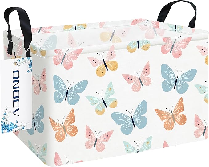 Rectangular Folding Laundry Basket,waterproof Canvas Basket,gift basket,Suitable for children's room,Office,Clothes,Toys Storage(Colorful butterfly)