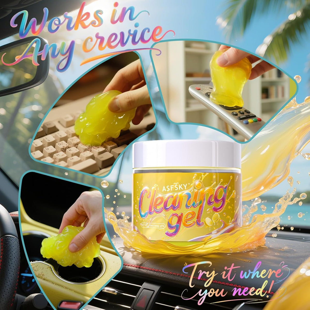 ASFSKY Car Cleaning Gel (Yellow,Lemon) Cleaning Putty Universal Dust Cleaning Car Interior Cleaner Keyboard Dust Remover Car Slime Gifts for Men Women Girl（1 Pack）