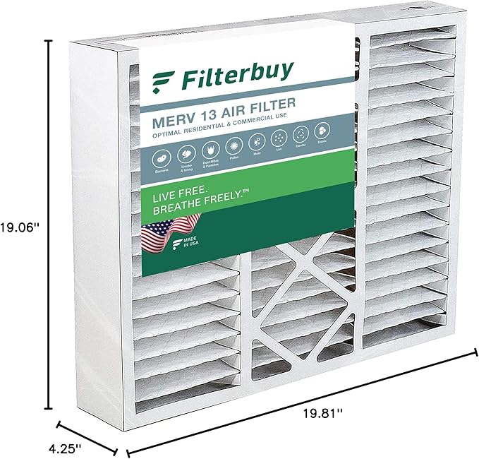 Filterbuy 19x20x5 Air Filter MERV 13 Optimal Smoke & Allergy Defense (1-Pack), Pleated HVAC AC Furnace Filters for Bryant, Carrier, BDP, Day & Night, and Payne (Actual Size: 19.06 x 19.81 x 4.25)