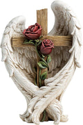 12" Angel Wings Embracing Cross and Rose Garden Statue Memorial Statue for Beloved one
