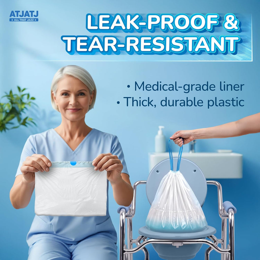 60 Packs Commode Liners With 60 Absorbent Pads, Leak-Proof Disposable Toilet Bags for Adults, Fits All Bedside Toilet Chairs Bucket, Portable Potty Liners for Home Medical Use, No Mess Cleanup