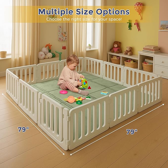 MAXYOYO 1.2" Thick Baby Play Mat for Floor, 78"x 78" Foldable Playpen Mat,Tummy Time Foam Mats Ultra Soft Support, Padded Carpet with Non-Slip Backing for Infant,Kids and Toddler Crawling, Green