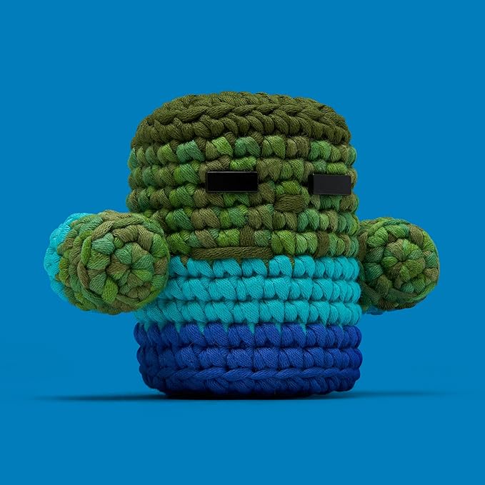 The Woobles Minecraft Crochet Kit – Beginner Crochet Kit for Adults & Kids, Easy Knitting Kit with Woobles Yarn, DIY Crafts, Crochet Animals, Minecraft Toys, Gift for Gamers & Crafters (Zombie)