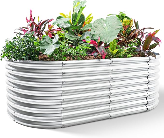 Land Guard 6×3×2ft Galvanized Raised Garden Bed Kit, Galvanized Planter Raised Garden Boxes Outdoor, Oval Large Metal Raised Garden Beds for Vegetables…