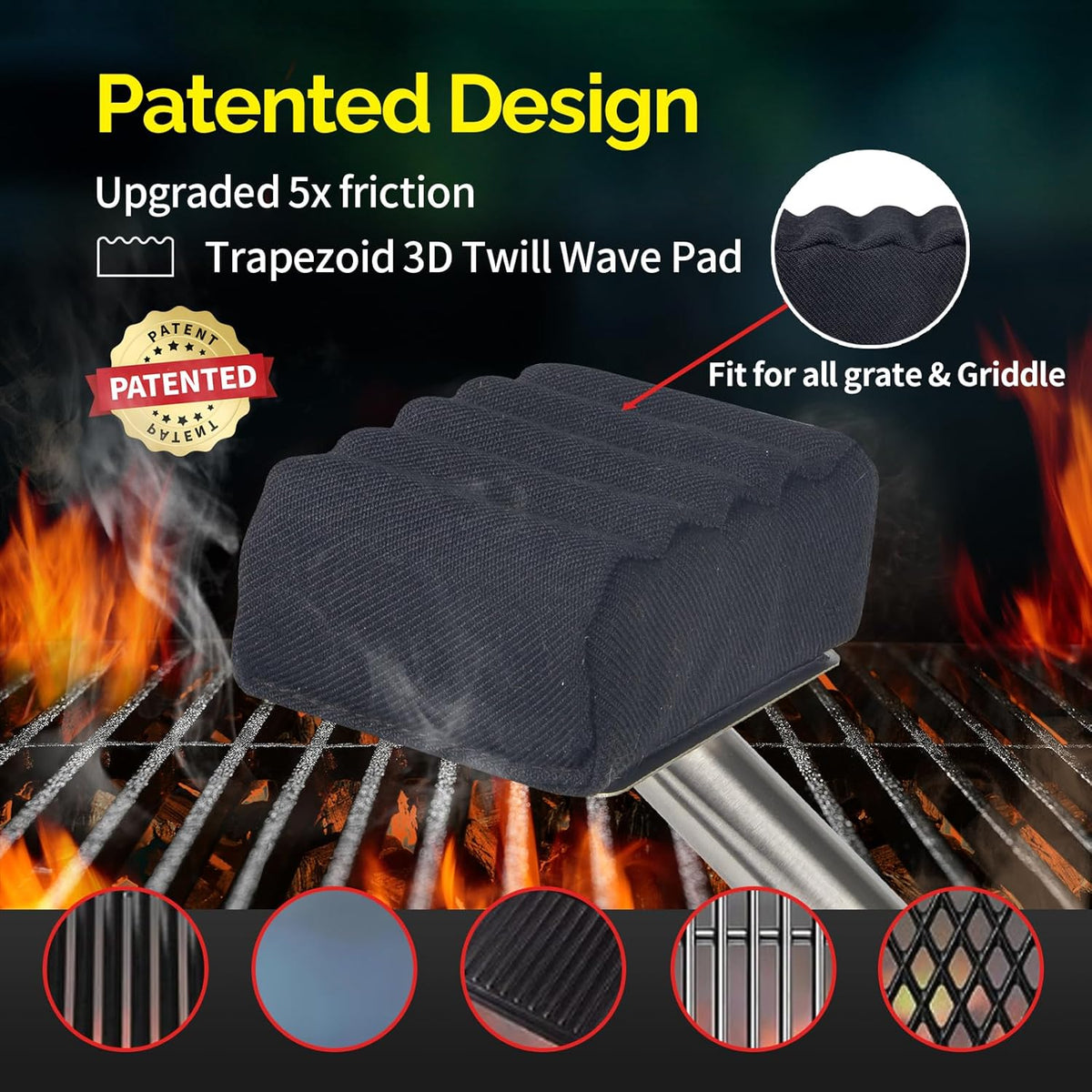 Grill Brush Bristle Free,Unique Wave pad for Cast Iron/Stainless-Steel Grates, (Only Replaceable Cleaning Head No Grill Brush)