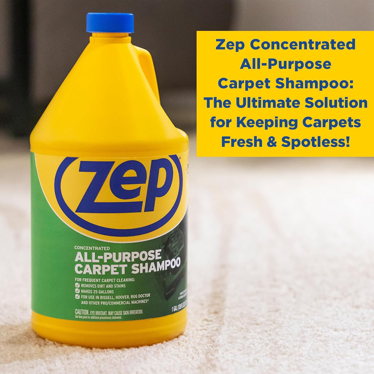 Zep All-Purpose Carpet Shampoo Concentrate Cleaner - 1 Gallon (Case of 2) ZUCEC128 - Professional Formula Removes Dirt and Stains