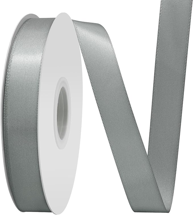 Silver Satin Ribbon 3/4" X 50 Yards Solid Color Double Faced Ribbons Perfect for Crafts Wedding Decor Bow Making Arts Sewing and More