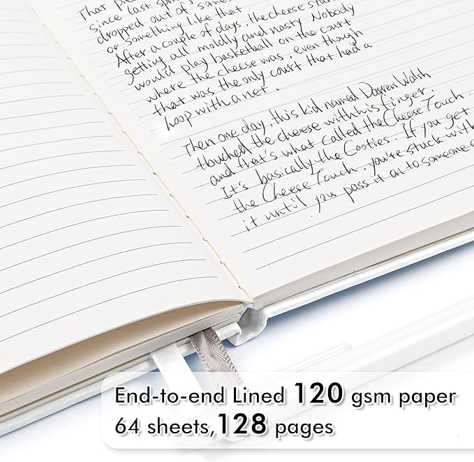 feela College Ruled Notebooks, 24 Pack Business Notebook Hardcover Lined Writing Journal with Pen Holder for Men Women Note Taking, with 24 Black Pens, 120 GSM, 5.1”x8.3”, A5, White