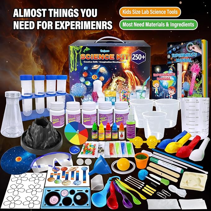 250 Experiments Kits for Kids, Science S.T.E.M Projects Scientific Toys for Boys Girls Gifts Ideas Birthday Christmas, Erupting Volcano, Planet, Bouncy Ball,Chemistry Scientist Set