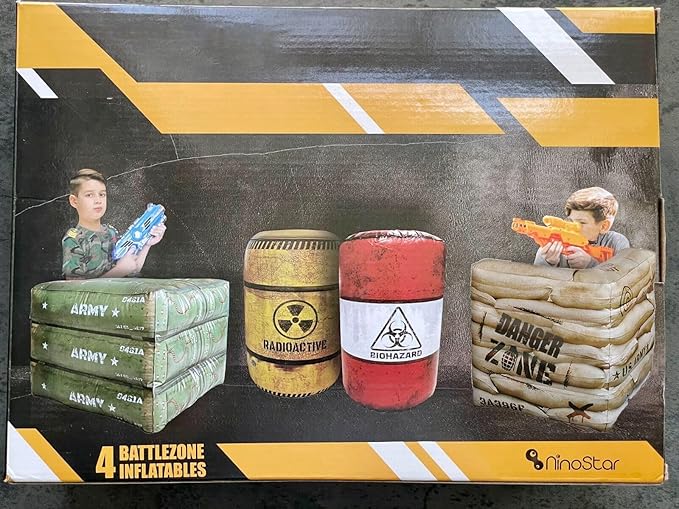 Army Boxes Combat Battlefield Inflatables, Compatible with Laser tag, Water Gun, Dart Gun, Perfect for Boys and Girls Birthday Activities. by Ninostar