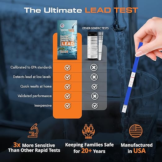 USA-Made – Watersafe® Lead in Drinking Water Test Kit – EPA-Compliant & Lab-Verified 8-Minute Detection Below 5 PPB – Easy & Accurate DIY Home Testing for Tap & Well Water - 2 Pack
