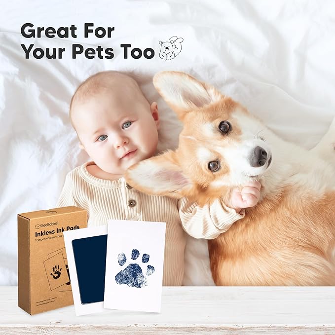 4-Pack Inkless Baby Hand and Footprint Kit - Mess Free Ink Pad for Newborn Keepsake, Dog Nose & Paw Print Kit, Clean Touch Ink Pad for Baby Hand & Footprints, Ideal New Mom Gifts (Navy)