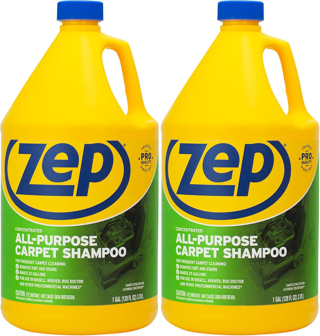 Zep All-Purpose Carpet Shampoo Concentrate Cleaner - 1 Gallon (Case of 2) ZUCEC128 - Professional Formula Removes Dirt and Stains