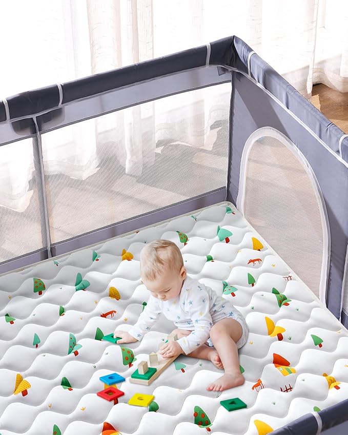 Odorless Premium Foam Baby Play Mat 50" x 50", Soft Microfiber Fabric Crawling Mat for Floor- Comfortable and Hypoallergenic, Non-Slip Cushioned Floor Playpen mat for Infants,Babies,Toddlers