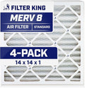 Filter King 14x14x1 Air Filter | 4-PACK | MERV 8 HVAC Pleated A/C Furnace Filters | MADE IN USA | Actual Size: 13.5 x 13.5 x .75"