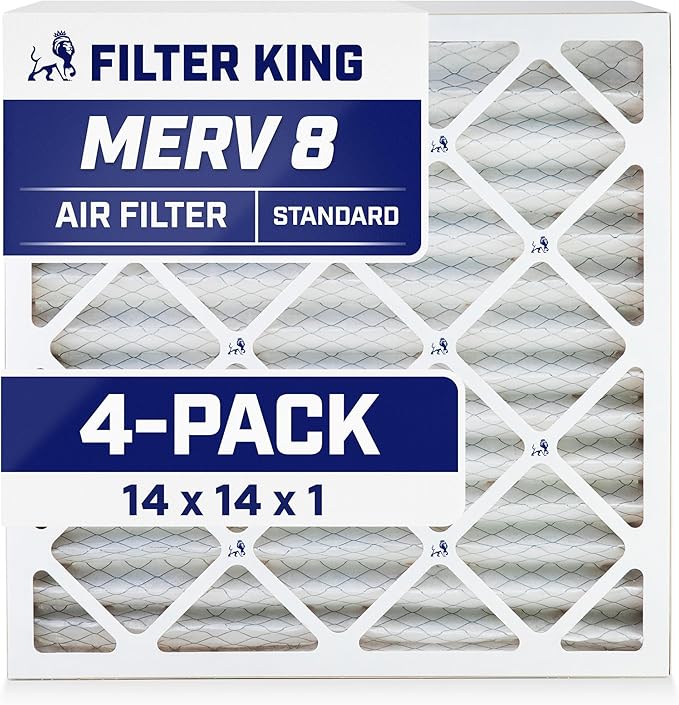 Filter King 14x14x1 Air Filter | 4-PACK | MERV 8 HVAC Pleated A/C Furnace Filters | MADE IN USA | Actual Size: 13.5 x 13.5 x .75"