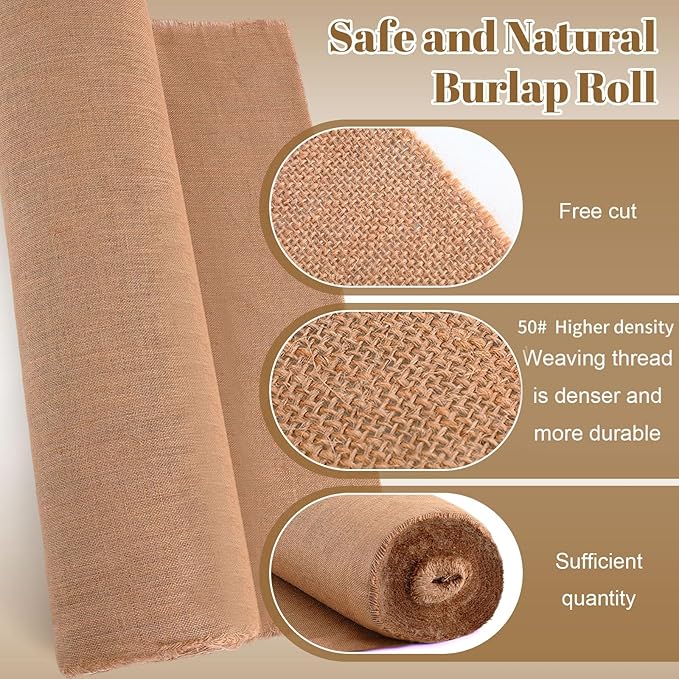 Buryeah Burlap Fabric Roll 40" Wide x 150 ft for Aisle Runner Gardening Burlap Banner Tree Wrap,Tablecloth,Carpets Multipurpose Natural Jute Roll for Wedding Craft DIY Garden Raised Bed Liners