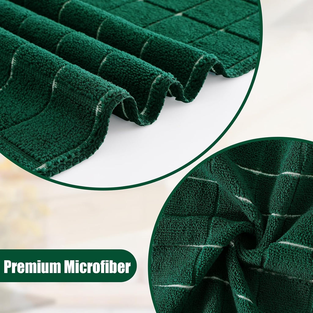 Homaxy Microfiber Kitchen Towels and Dishcloths Set, 12 Pack Soft and Absorbent Dish Hand Towels Bulk, 28 x 16 Inch & 12 x 12 Inch Quick Drying Rags for Washing Dishes, Dark Green
